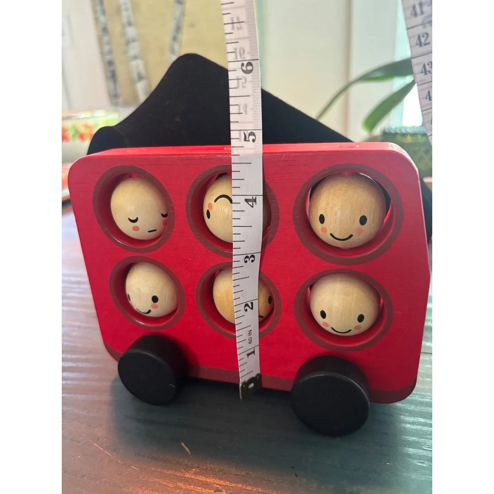 Tender Leaf Toys Wooden London Bus Emotions Spinning Faces Montessori Toy Red